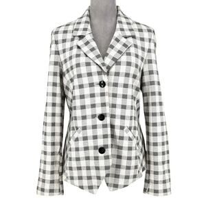 Cabi Jacket Womens 10 Light Gray Black Buffalo Plaid Stretch Blazer Career